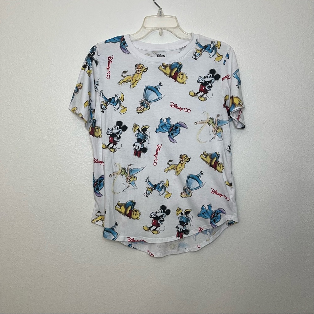 Disney 100 years white with all over characters Juniors XL (15-17) Mickey Minnie